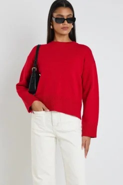 By Rosa. Negative Red Crew Neck Jumper