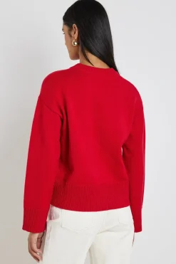 By Rosa. Negative Red Crew Neck Jumper