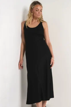 RE:UNION Label Nerve Black Sleeveless Scoop Neck Bias Maxi Dress
