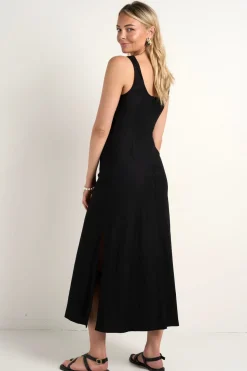 RE:UNION Label Nerve Black Sleeveless Scoop Neck Bias Maxi Dress
