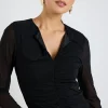Among the Brave Network Black Mesh Keyhole LS Top