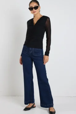Among the Brave Network Black Mesh Keyhole LS Top