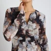 Among the Brave Network Sepia Floral Mesh Keyhole LS Top
