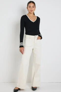 Stories be Told Nico Black Stripe LS V Neck Rib Knit Top