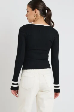 Stories be Told Nico Black Stripe LS V Neck Rib Knit Top