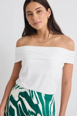 Stories be Told Nightlife Ivory Stretch Off Shoulder Top