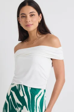 Stories be Told Nightlife Ivory Stretch Off Shoulder Top