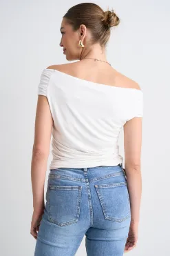 Stories be Told Nightlife Ivory Stretch Off Shoulder Top