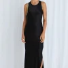 Stories be Told Noah Black Satin Scoop Neck Slip Dress