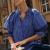 Ivy + Jack Noetic Dark Blue Stripe Short Sleeve Blouse