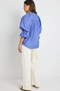 Ivy + Jack Noetic Dark Blue Stripe Short Sleeve Blouse