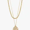Pilgrim Nomad Double Chain Coin Pendant Necklace Gold