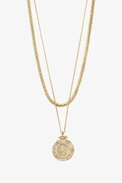 Pilgrim Nomad Double Chain Coin Pendant Necklace Gold
