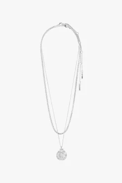 Pilgrim Nomad Double Chain Coin Pendant Necklace Silver