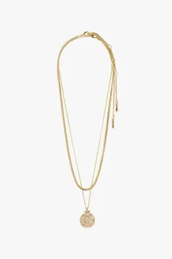 Pilgrim Nomad Double Chain Coin Pendant Necklace Gold