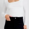 Among the Brave Oblique Cream Square Neck Rib LS Top