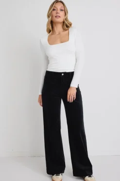 Among the Brave Oblique Cream Square Neck Rib LS Top