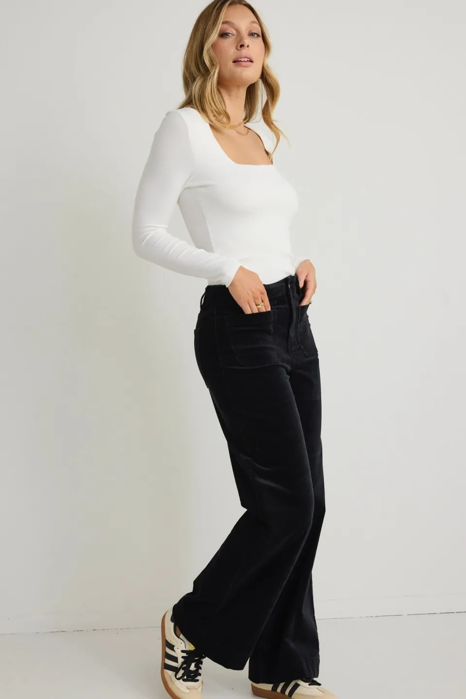 Among the Brave Oblique Cream Square Neck Rib LS Top
