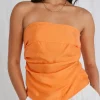 Among the Brave Observation Mandarin Cupro Strapless Top
