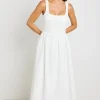 RE:UNION Label Obsidian Ivory Square Neck Contrast Midi Dress