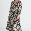 Among the Brave Ocean Black Cream Floral LS Wrap Dress