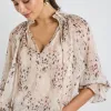Among the Brave Odyssey Beige Leopard Georgette Shirred Neck LS Top
