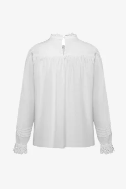 Ivy + Jack Opal White Voile Pleat Bodice High Neck Ls Top