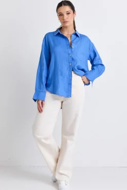 RE:UNION Label Optimum Bright Blue Linen Oversized Shirt