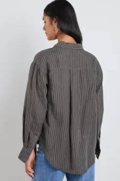 RE:UNION Label Optimum Khaki Stripe Linen Classic Shirt