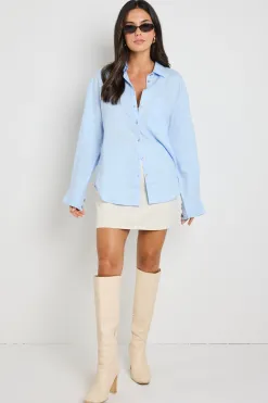 RE:UNION Label Optimum Light Blue Linen Oversized Shirt