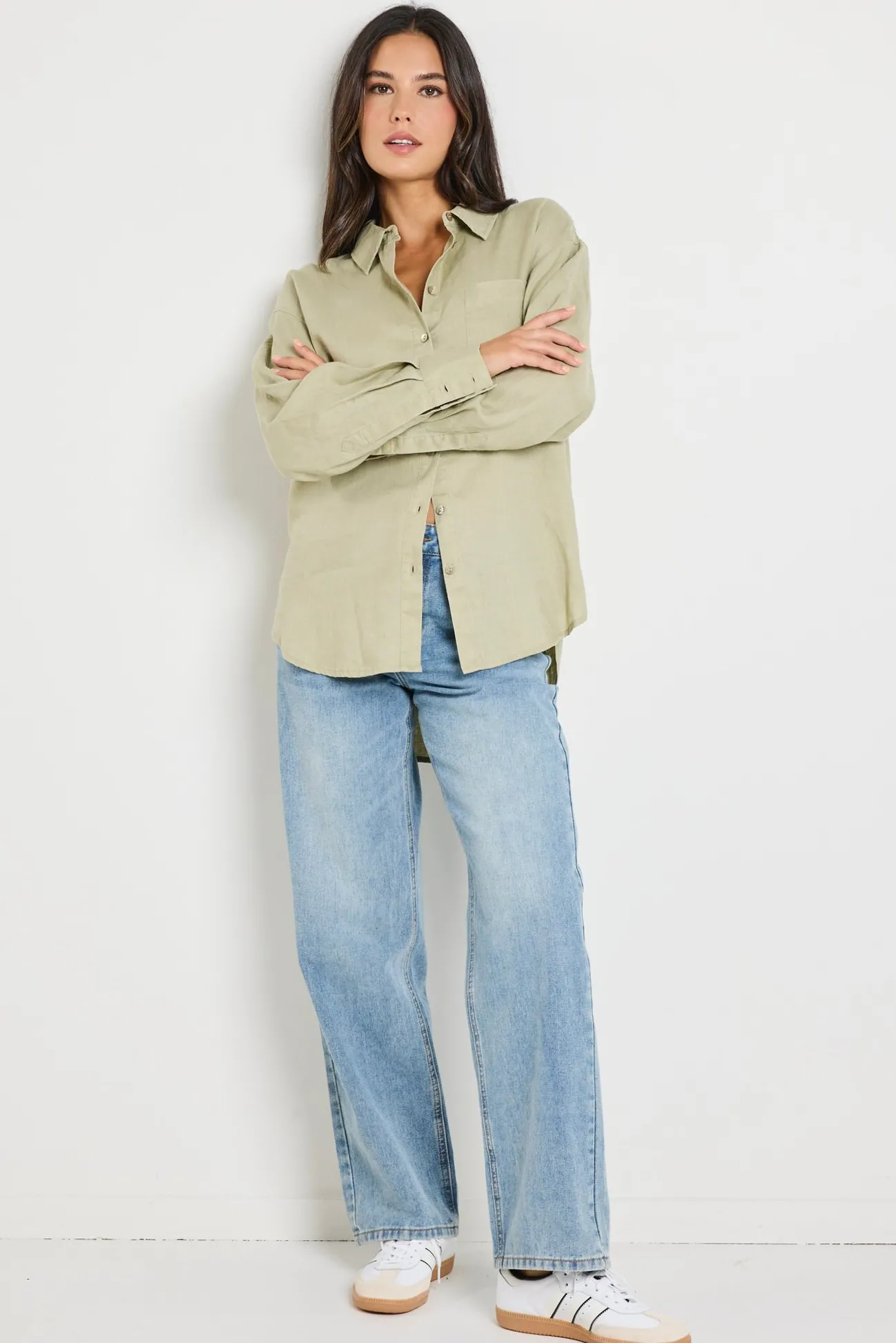 RE:UNION Label Optimum Pale Moss Linen Classic Shirt