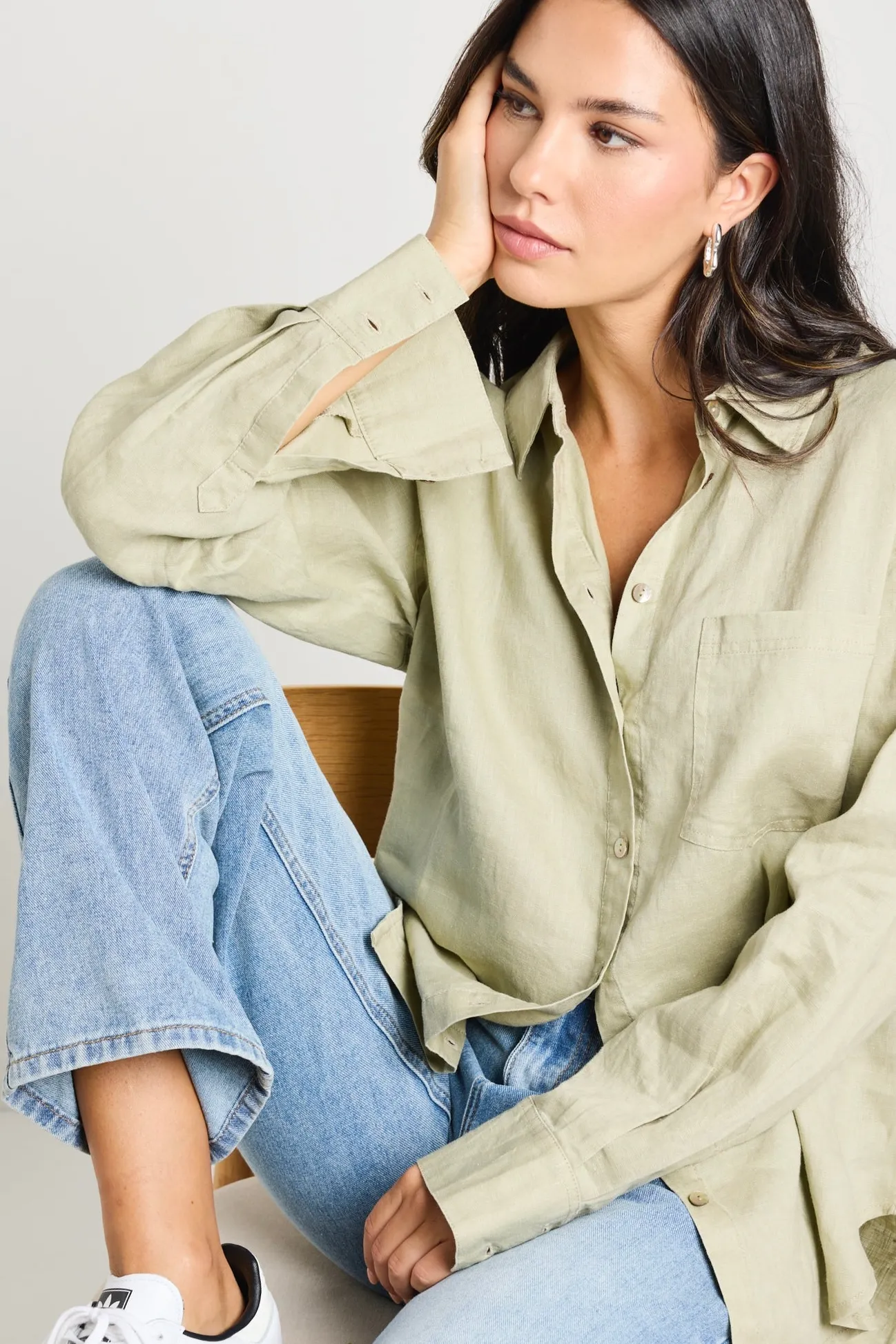 RE:UNION Label Optimum Pale Moss Linen Classic Shirt