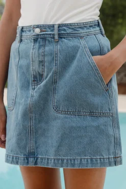 Ivy + Jack Orchard Mid Blue Pocket Front Denim Mini Skirt