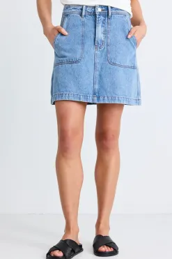 Ivy + Jack Orchard Mid Blue Pocket Front Denim Mini Skirt