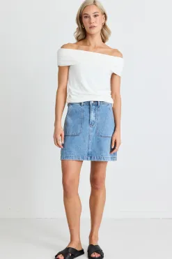 Ivy + Jack Orchard Mid Blue Pocket Front Denim Mini Skirt