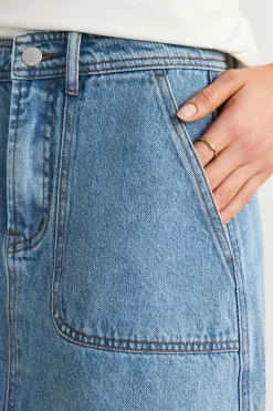 Ivy + Jack Orchard Mid Blue Pocket Front Denim Mini Skirt