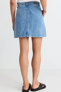 Ivy + Jack Orchard Mid Blue Pocket Front Denim Mini Skirt