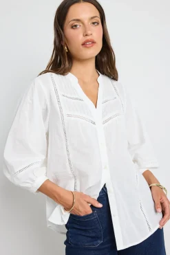 Ivy + Jack Ornamental White Lace Insert Pintuck SS Shirt