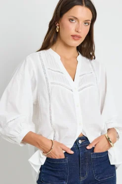 Ivy + Jack Ornamental White Lace Insert Pintuck SS Shirt