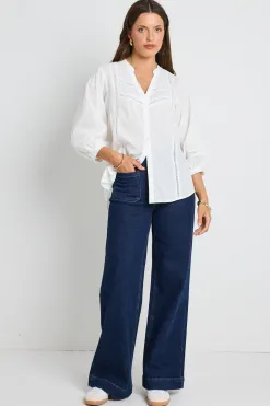 Ivy + Jack Ornamental White Lace Insert Pintuck SS Shirt