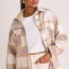 Among the Brave Oslo Tan Purple Check Shacket