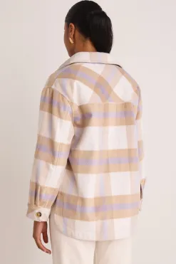 Among the Brave Oslo Tan Purple Check Shacket