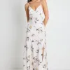 Among the Brave Otherworldly Champagne Floral Satin Bias Slip Midi Dress