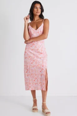 Among the Brave Otherworldly Pink Silhouette Bias Slip Midi Dress