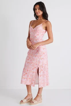 Among the Brave Otherworldly Pink Silhouette Bias Slip Midi Dress