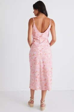 Among the Brave Otherworldly Pink Silhouette Bias Slip Midi Dress