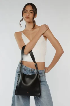 Peta + Jain Otto Black Grain Vegan Leather Slouch Bucket Bag