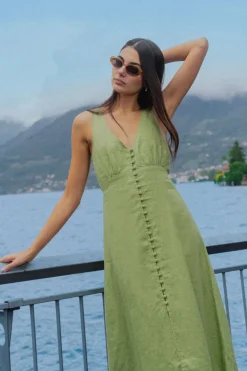 Among the Brave Panama Moss Sleeveless Button Front Midi Dress