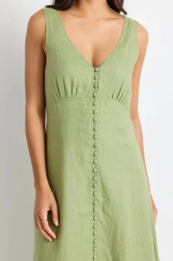 Among the Brave Panama Moss Sleeveless Button Front Midi Dress