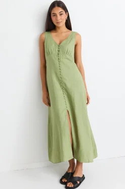 Among the Brave Panama Moss Sleeveless Button Front Midi Dress